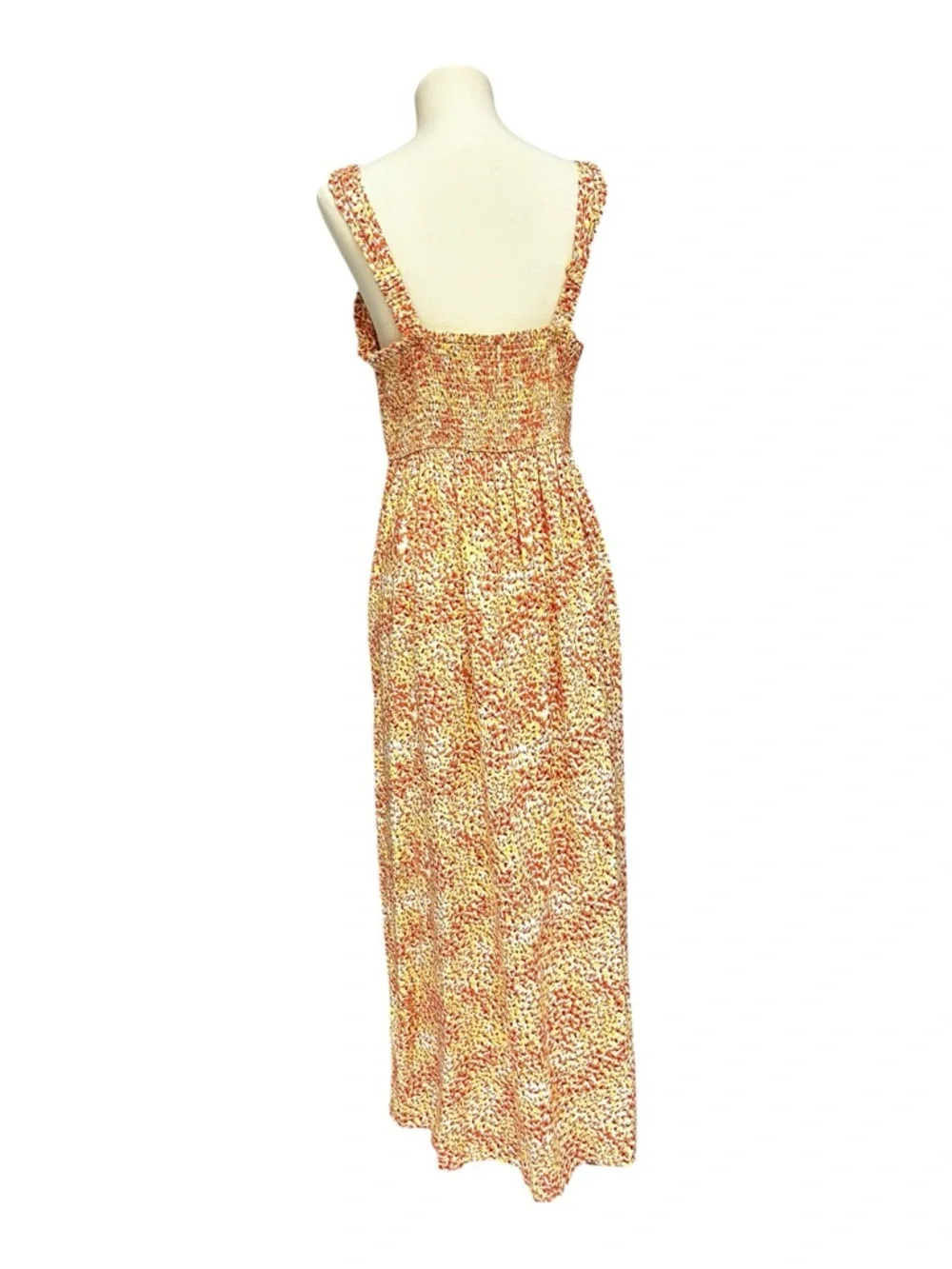 Japna Yellow Orange Floral Maxi Dress Button Front Smocked Back Size L - Picture 5 of 10